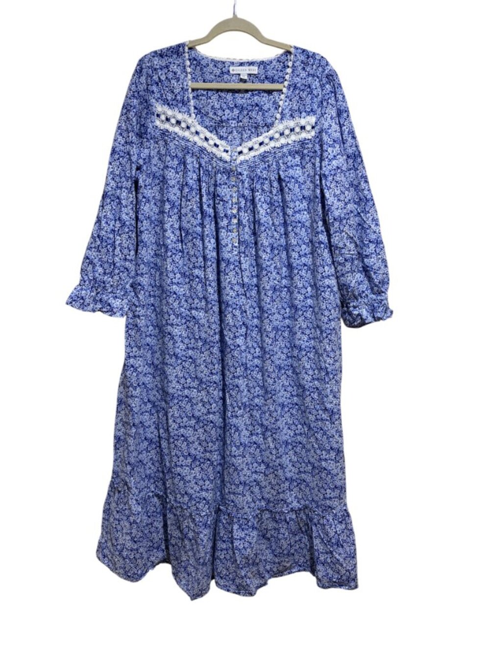 Eileen West Cotton Lawn Ballet Long Nightgown Blue Floral